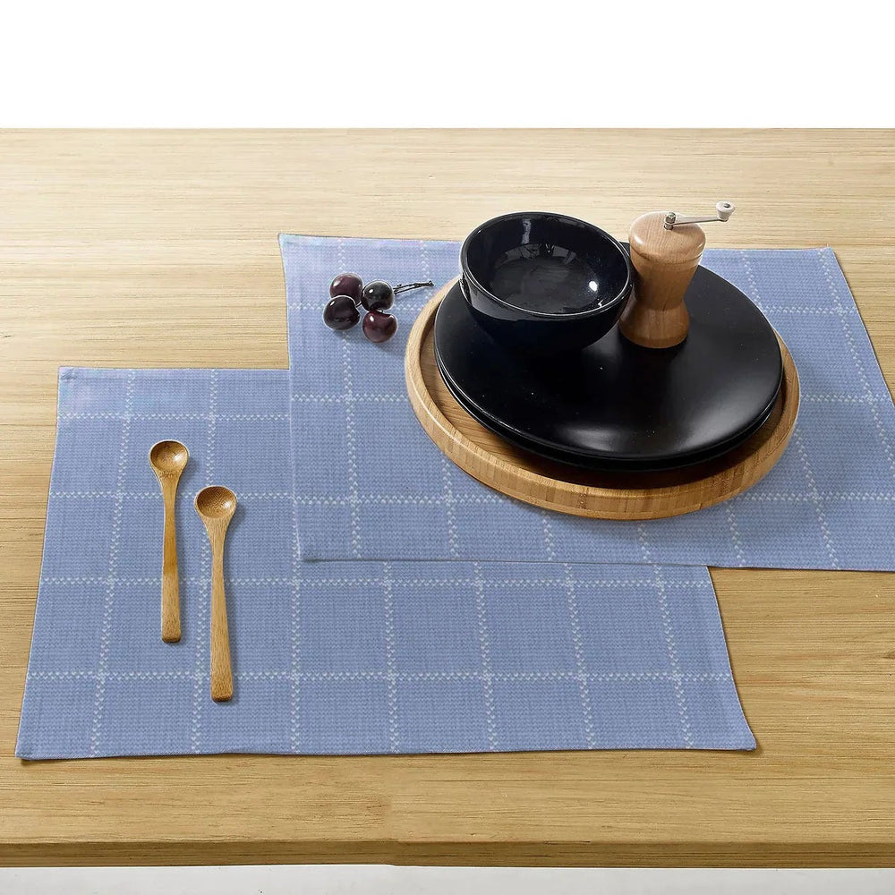 Waterproof Cotton Reversible Dinning Set - Modern Vintage Blue Check - Aura living