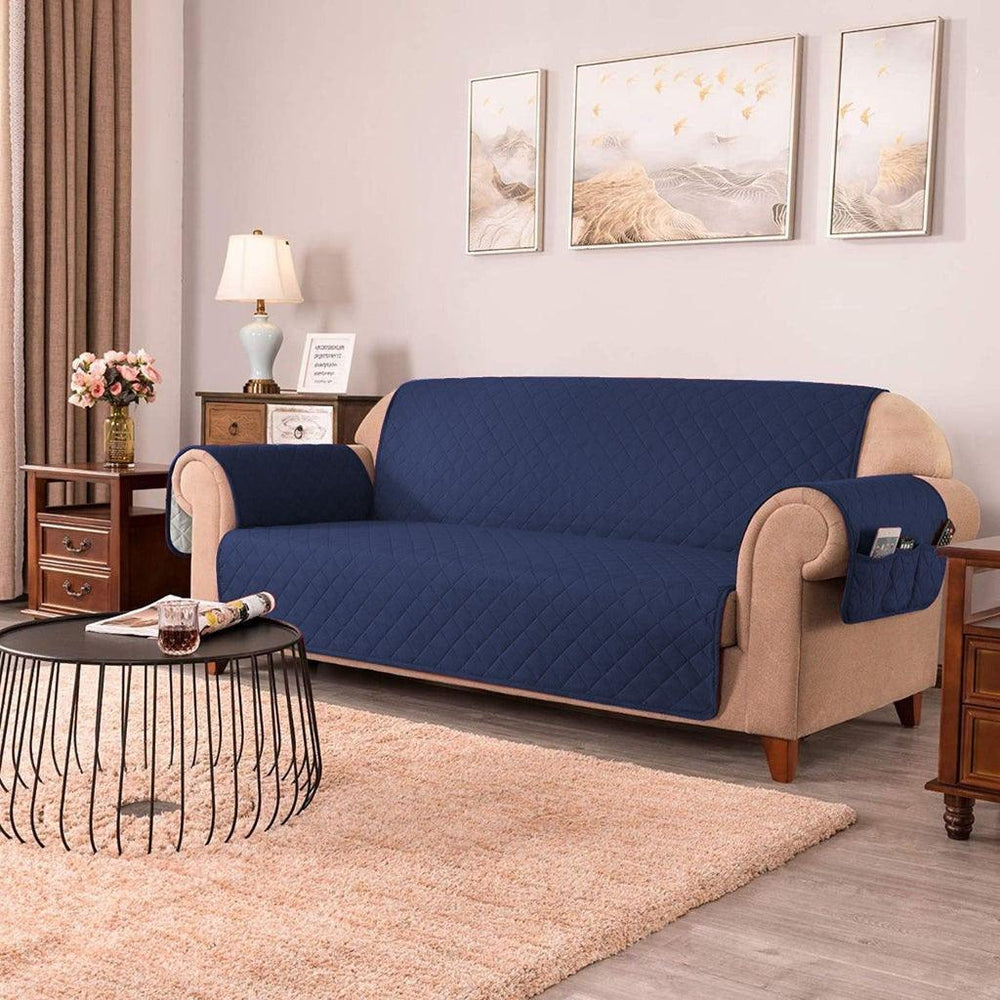 Quilted Sofa covers Non-slip With Pockets - Navy - Aura living