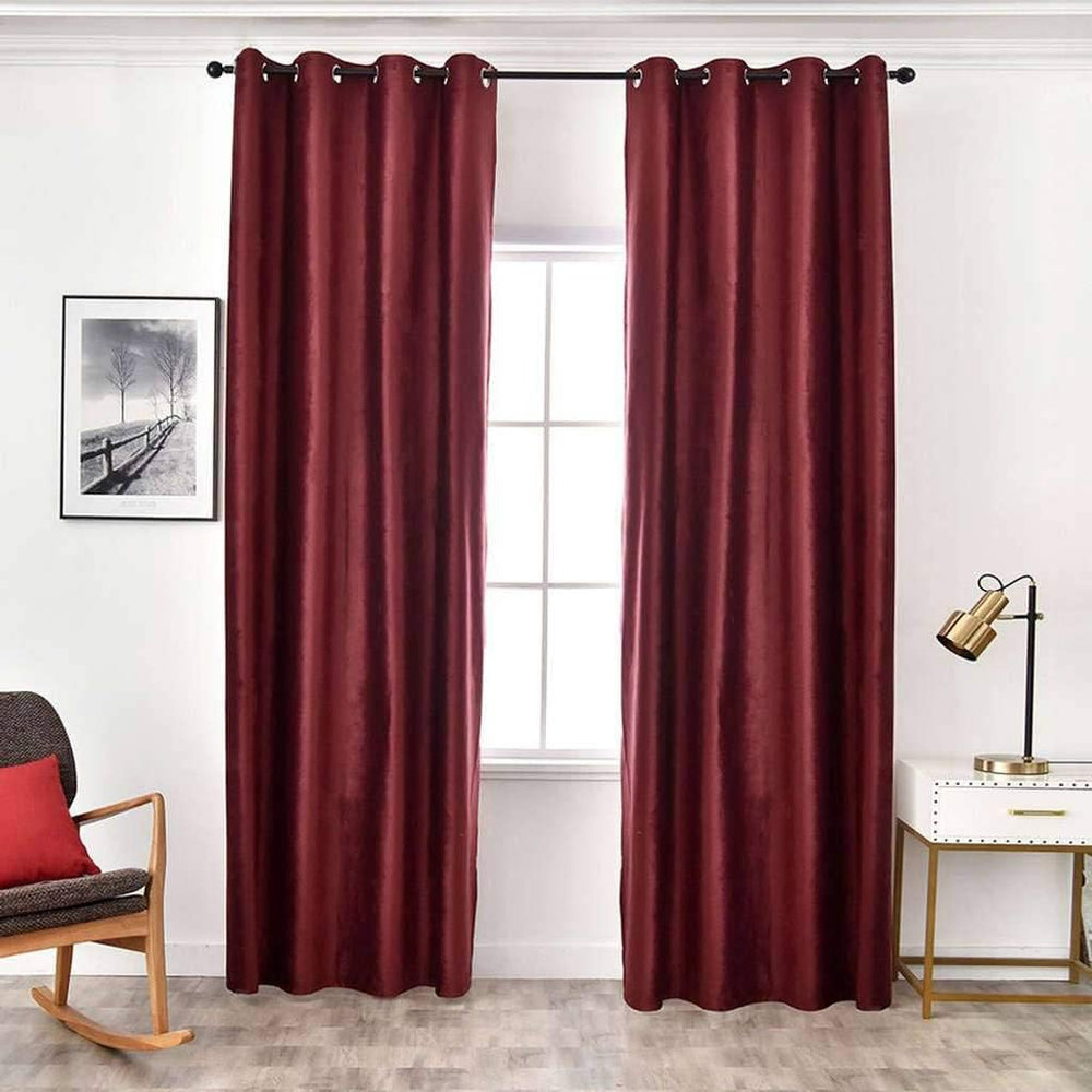 Burgundy Premium Quality Velvet Curtain -1 Panel - Aura living