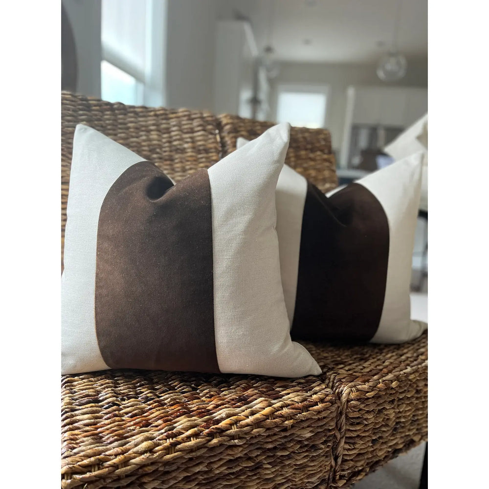 Packof 2 Classic Espresso Velvet Panel With Oatmeal Cotton Cushions - Aura living