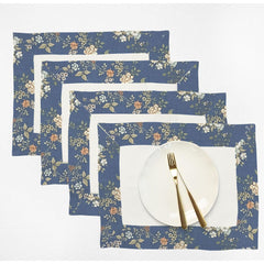 Cotton Dinning Set with Print Bordered- Night Garden Blue