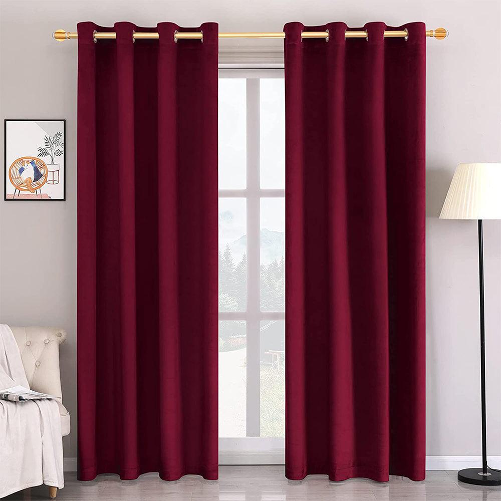 2 PC Plain Dyed Eyelet Curtains with lining-Dark Maroon - Aura living