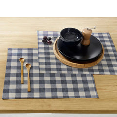 Waterproof Cotton Table Mat Set - Black Checked - Aura living