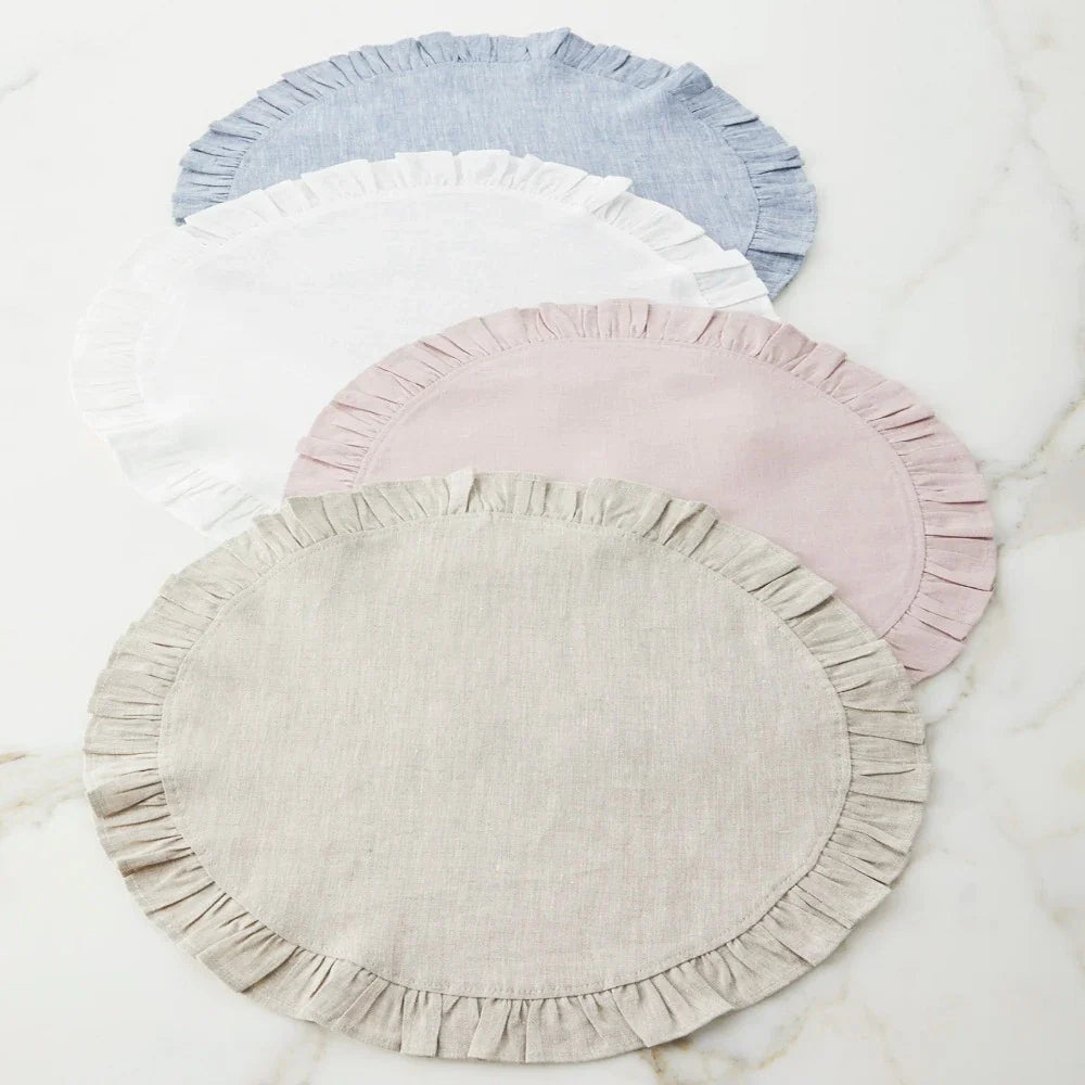 Round Ruffle Plain Cotton Placemats, Set - Aura living