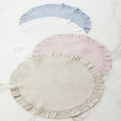 Round Ruffle Plain Cotton Placemats, Set - Aura living
