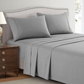 Luxury Strip Satin Bed sheet Set - Grey - Aura living