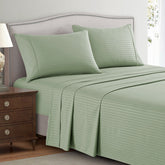Luxury Strip Satin Bed sheet Set - Sage Green - Aura living