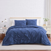 Luxury Cotton Satin Pintuck Duvet Cover Set - Dark Blue - Aura Living