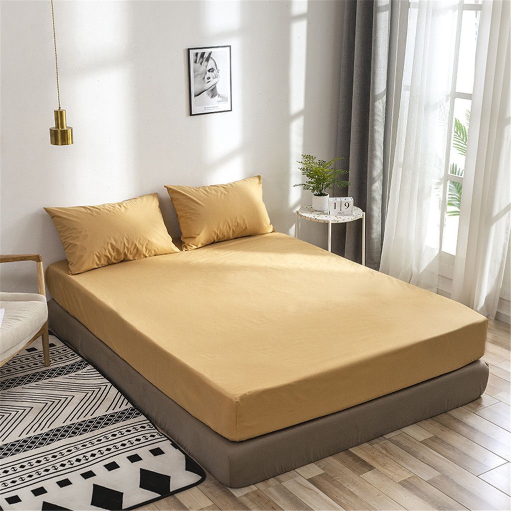 Rich Cotton Fitted Sheet with Pillow covers - Mustard