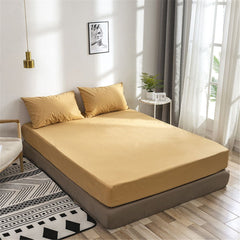 Rich Cotton Fitted Sheet with Pillow covers - Mustard