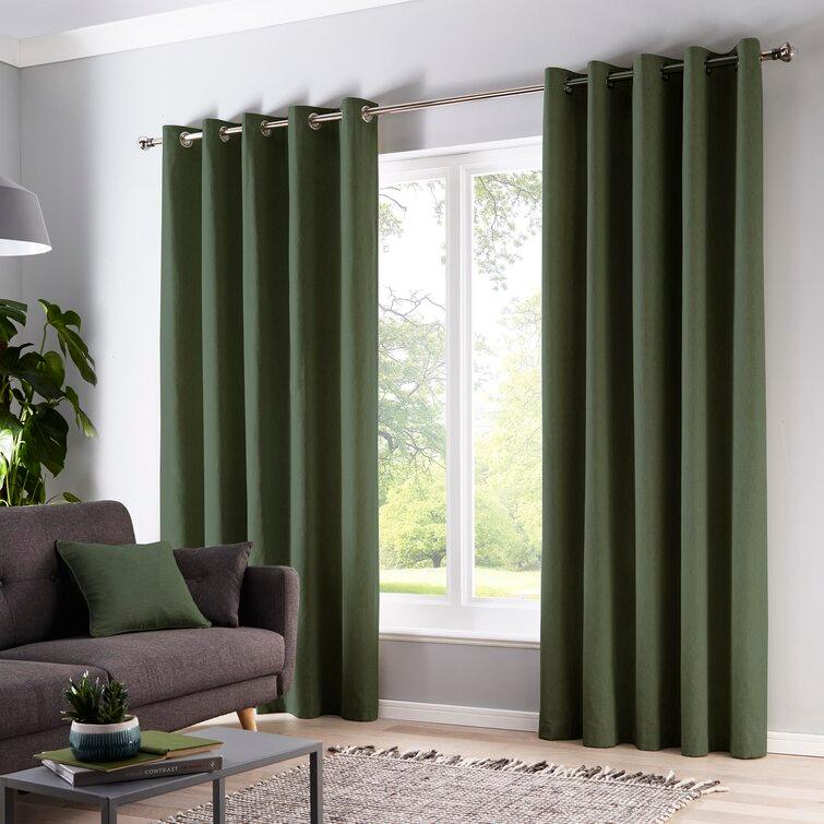 2 PC Plain Dyed Eyelet Curtains with lining-Bottle Green - Aura living