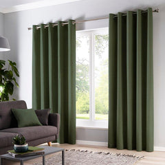 2 PC Plain Dyed Eyelet Curtains with lining-Bottle Green - Aura living