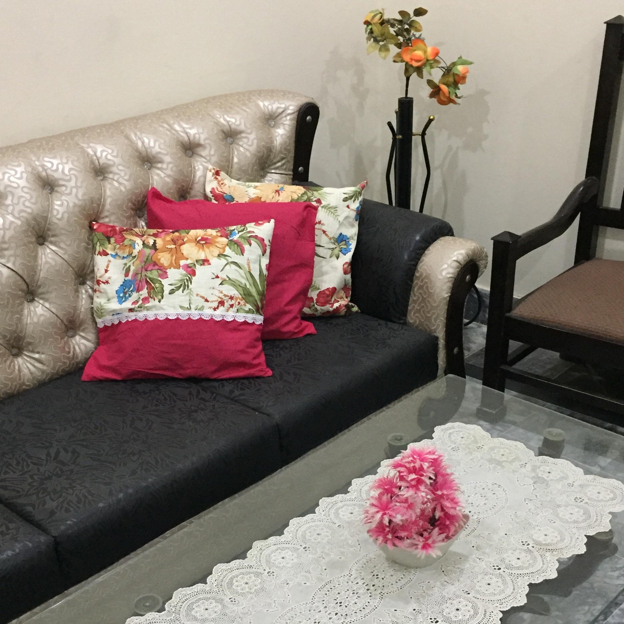 Bella Rese Red- Cushion Cover Set With lace