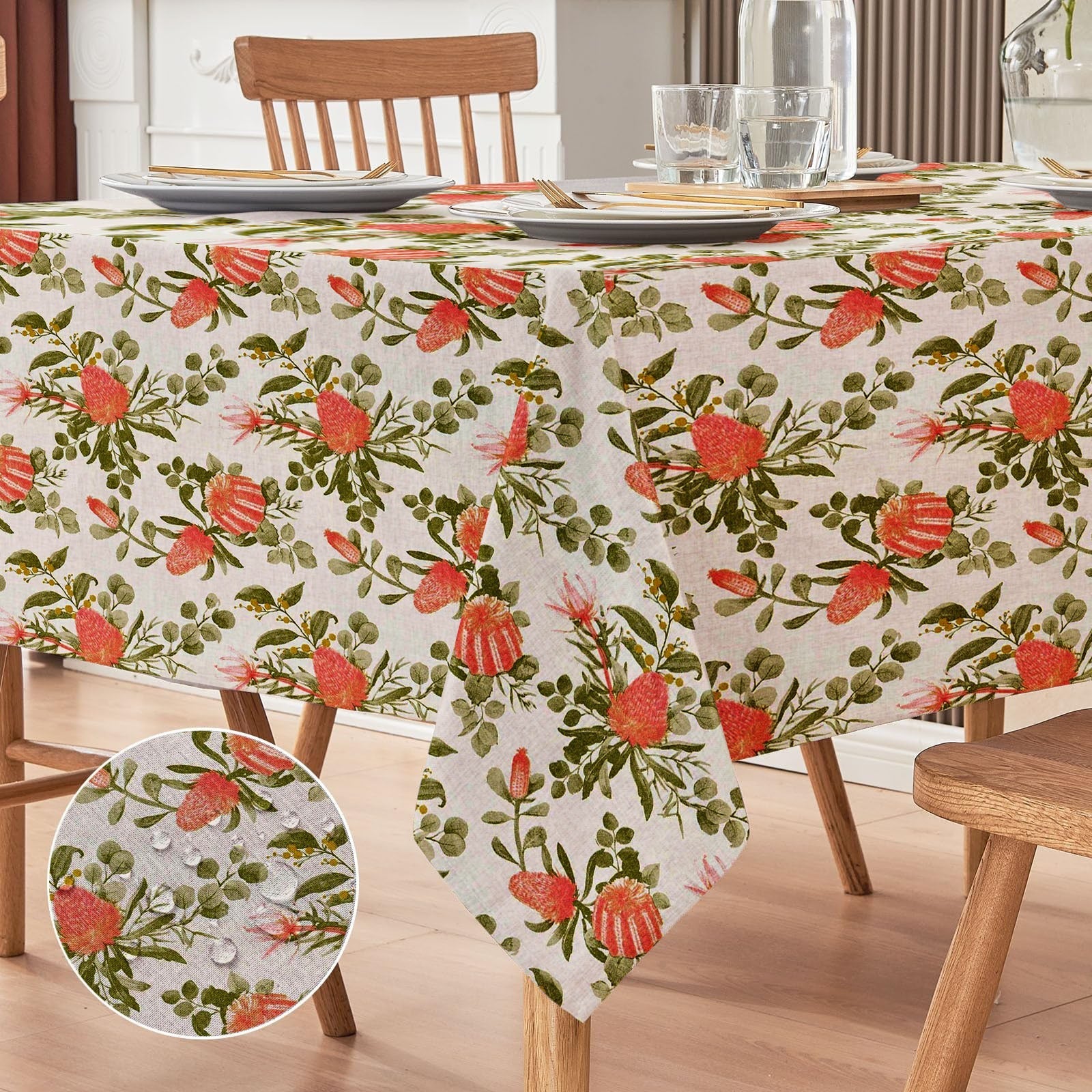 Waterproof Cotton Reversible Dinning Set - Orange Roses - Aura Living