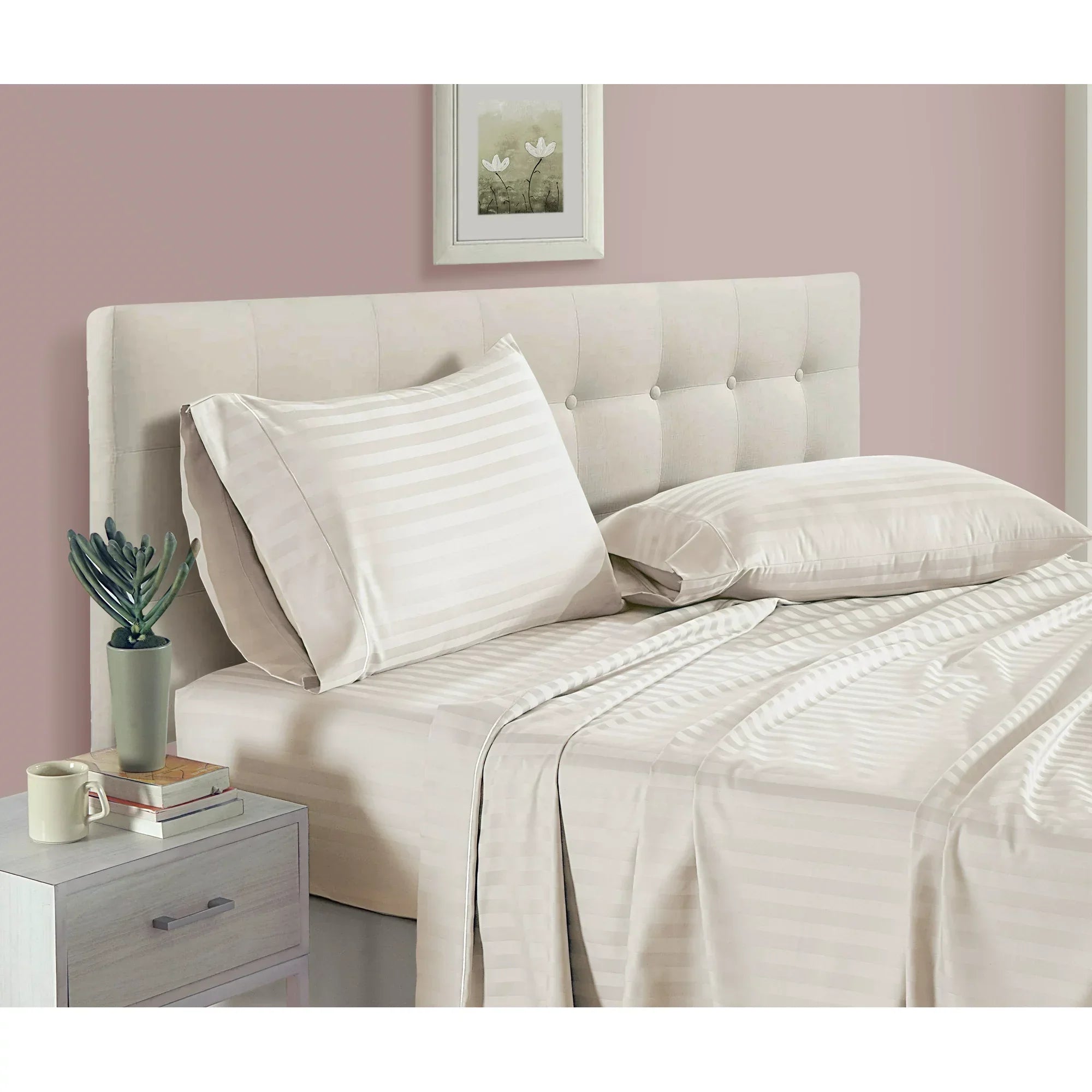 300 TC Luxury Hotel Style Strip Satin Bed sheet Set - Aura Living