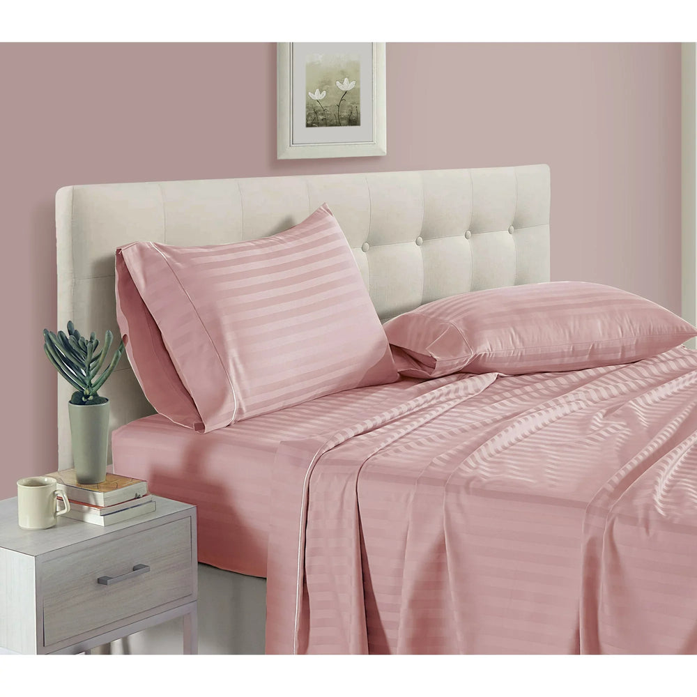 Luxury Strip Satin Bed sheet Set - Pink - Aura Living