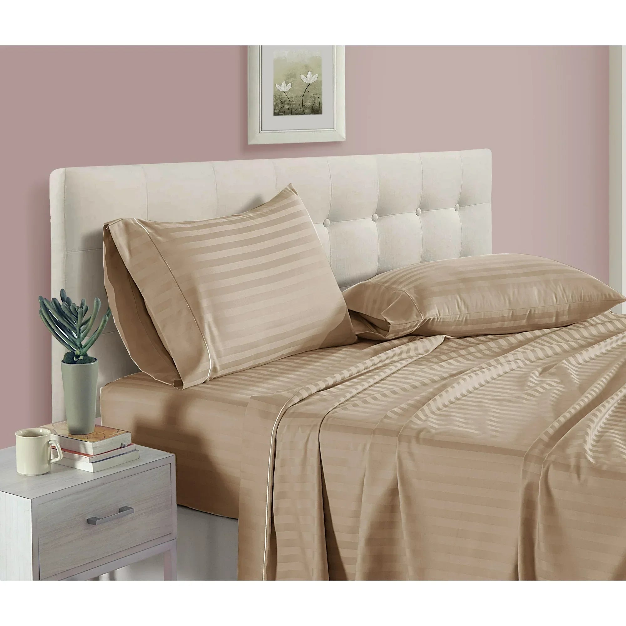 300 TC Luxury Hotel Style Strip Satin Bed sheet Set - Aura Living