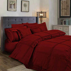 Square Pleated Cotton Quilt Cover Set - Maroon - Aura Living