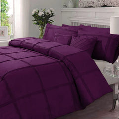 Square Pleated Cotton Quilt Cover Set - Purple - Aura Living