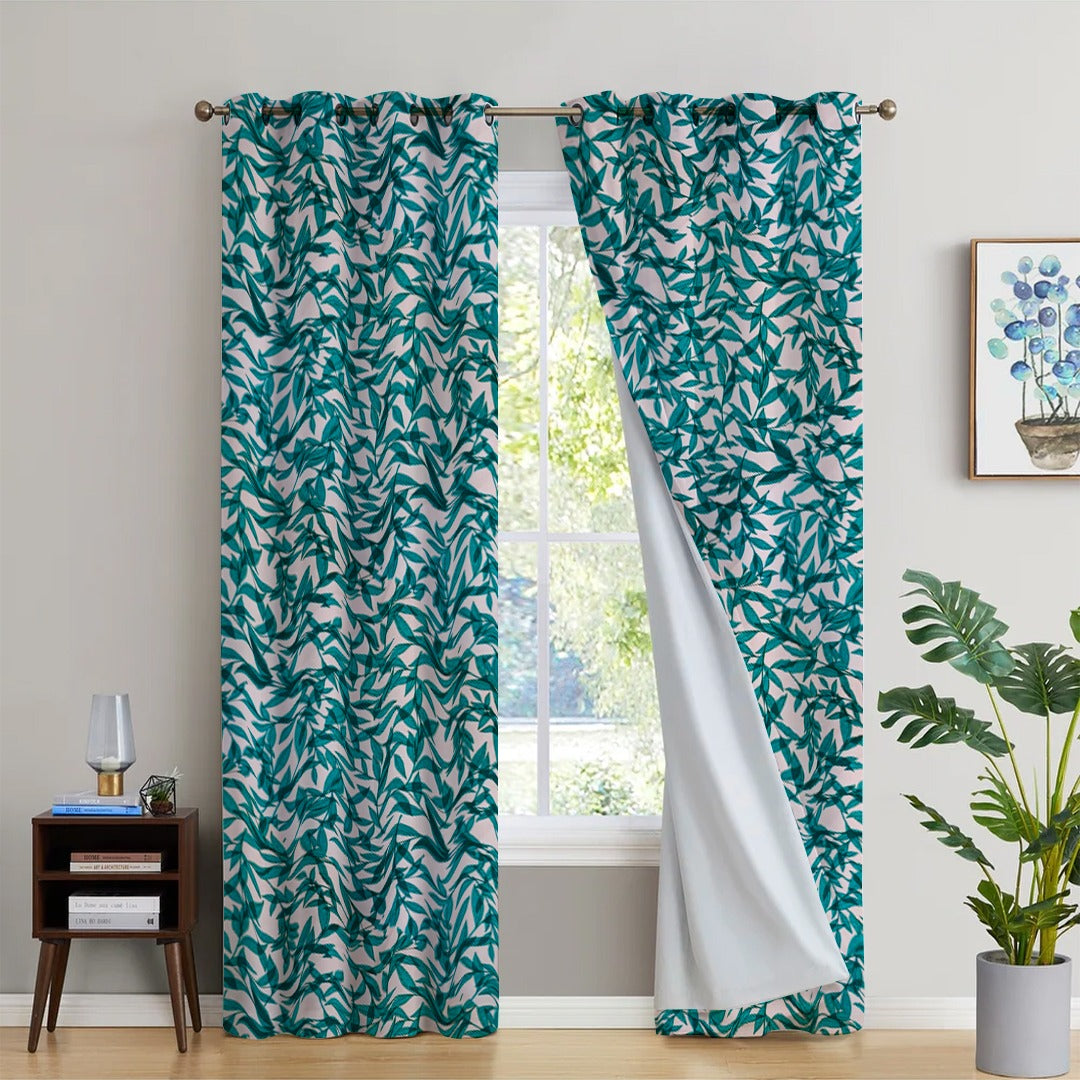 GREEN LEAF PRINTED BLACKOUT CURTAIN - Aura Living