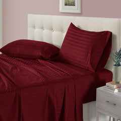 Luxury Satin Stripe  Fitted sheet set Burgundy