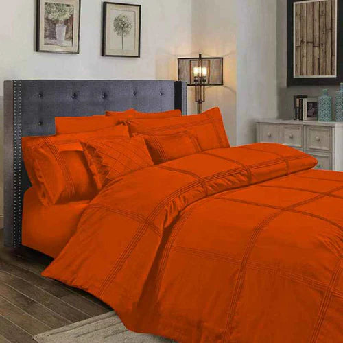 Square Pleated Cotton Quilt Cover Set - Orange - Aura living