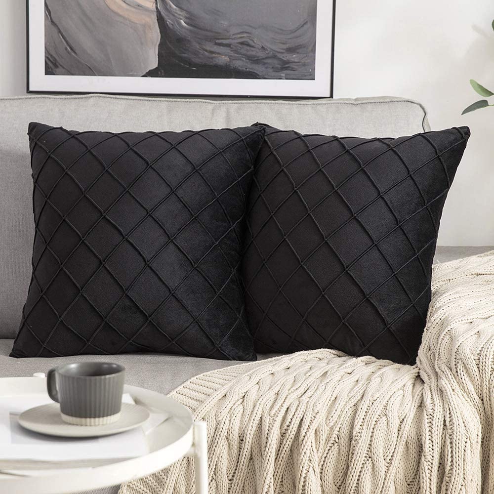 Pack of 2 Velvet Decorative Pin Pleated Square Cushions - Aura living