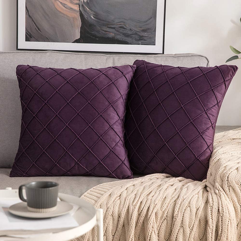 Pack of 2 Velvet Decorative Pin Pleated Square Cushions - Aura living