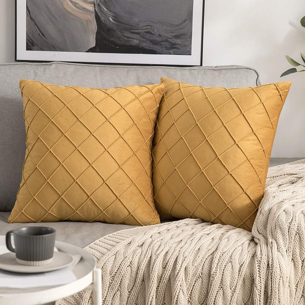 Pack of 2 Velvet Decorative Pin Pleated Square Cushions - Aura Living