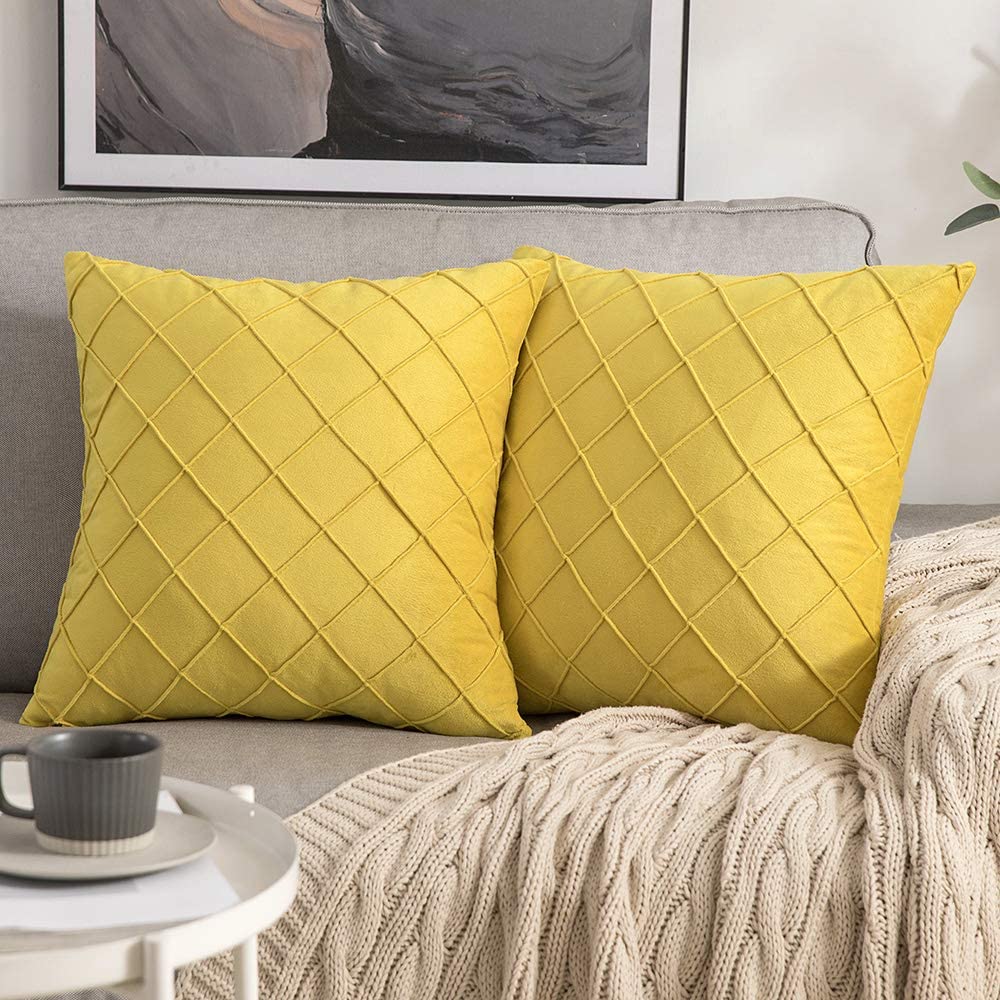 Pack of 2 Velvet Decorative Pin Pleated Square Cushions - Aura living