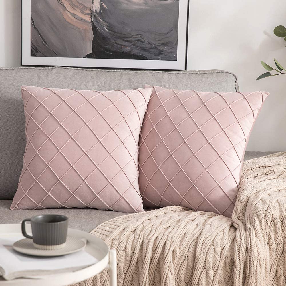 Pack of 2 Velvet Decorative Pin Pleated Square Cushions - Aura living