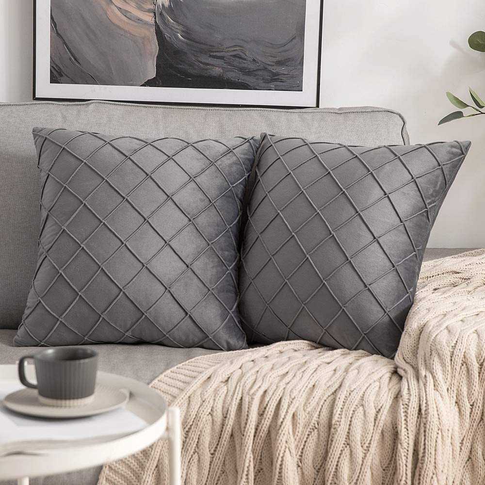 Pack of 2 Velvet Decorative Pin Pleated Square Cushions - Aura living