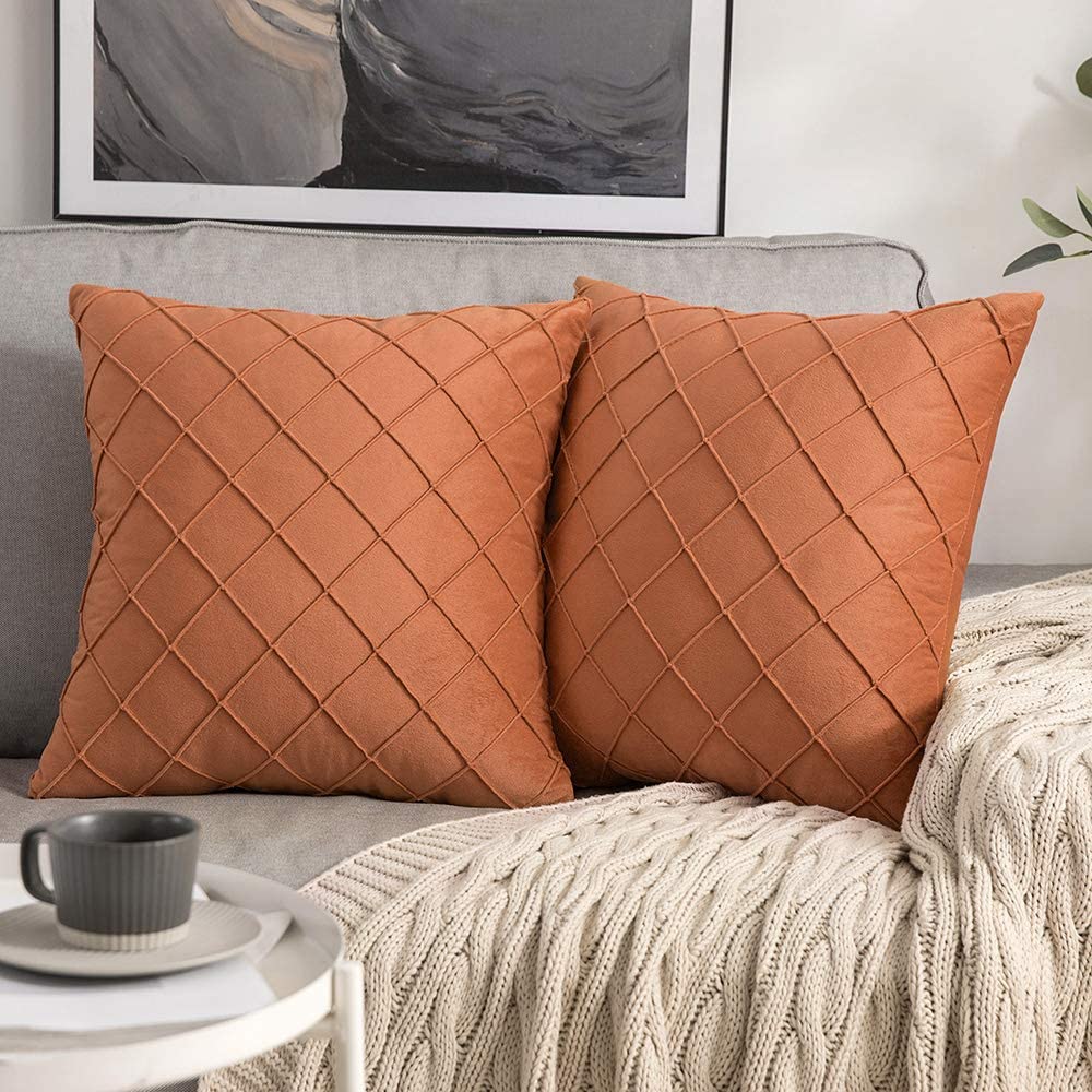 Pack of 2 Velvet Decorative Pin Pleated Square Cushions - Aura Living