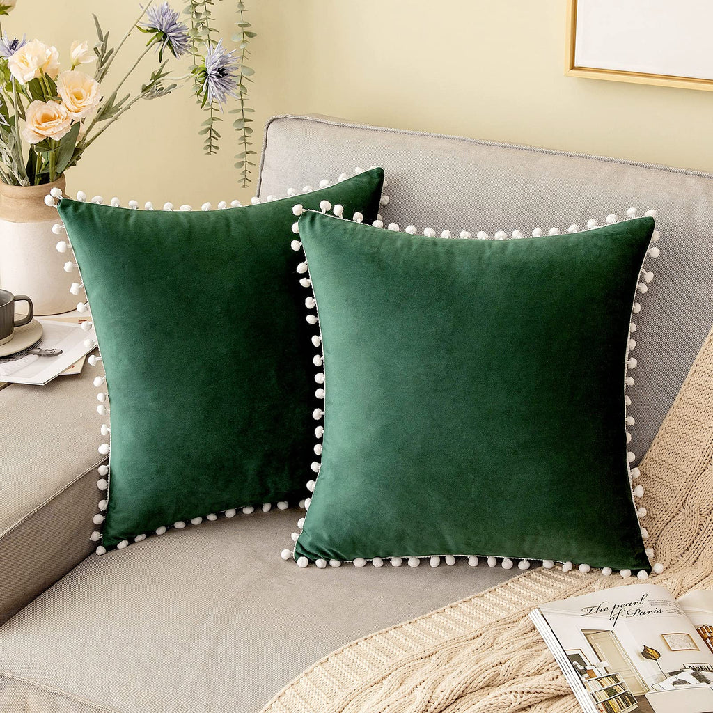 Pack Of 2 Velvet Decorative with Cute Pom - Poms Cushions - Aura living