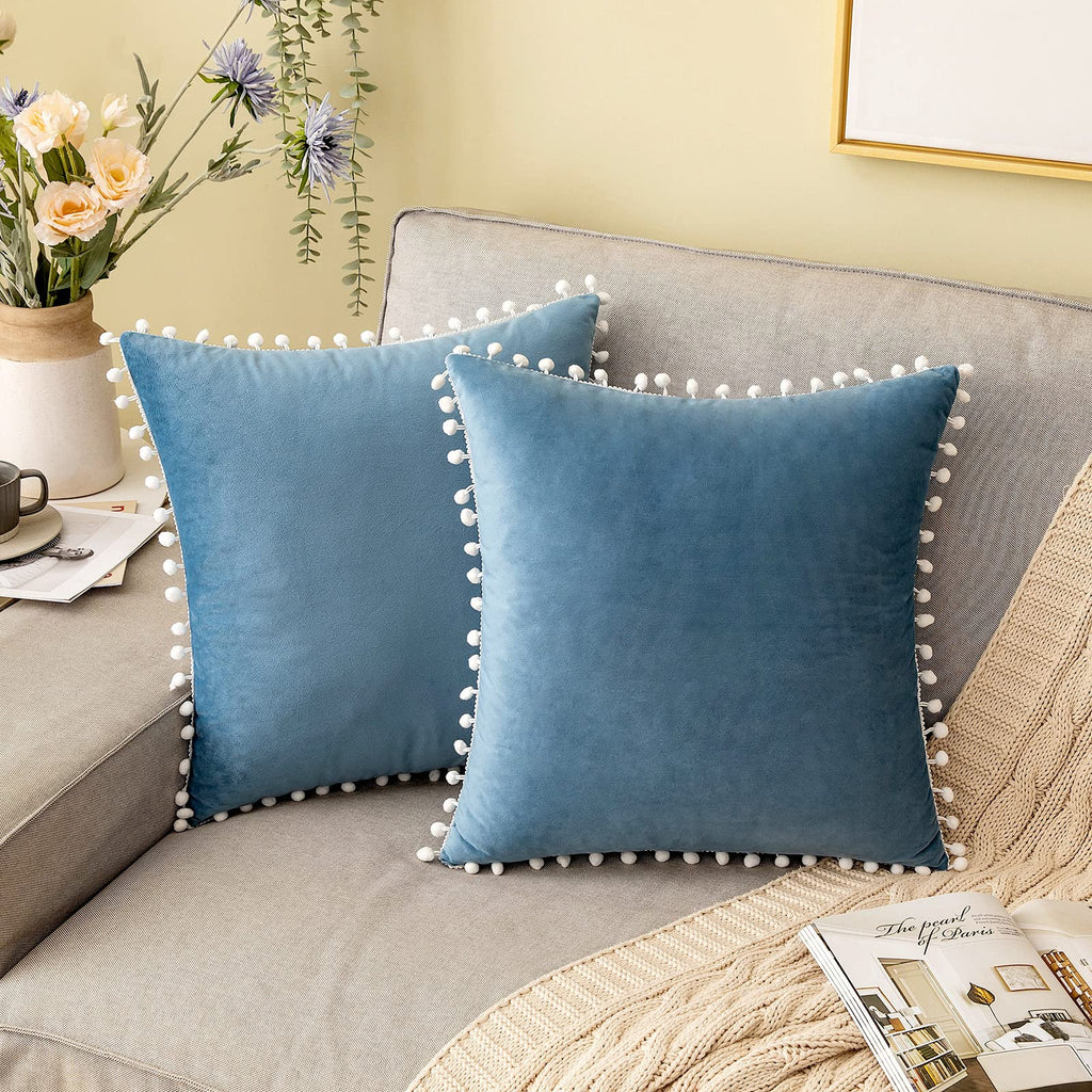 Pack Of 2 Velvet Decorative with Cute Pom - Poms Cushions - Aura Living