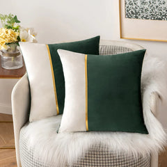 Pack Of 2 Velvet Patchwork with Golden Ribon Cushions - Aura Living