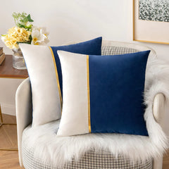 Pack Of 2 Velvet Patchwork with Golden Ribon Cushions - Aura Living