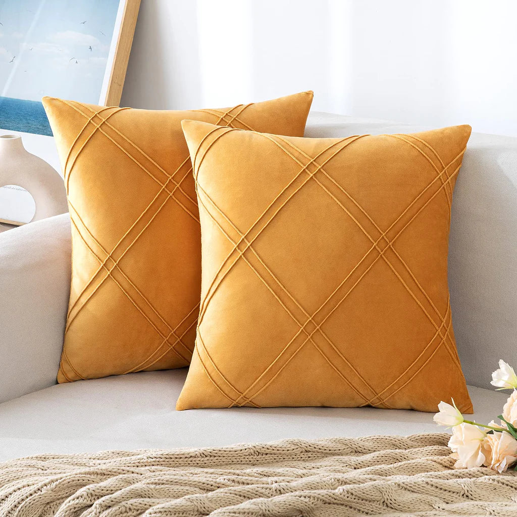 Velvet Decorative Double Cross Pleated Cushions - Aura Living