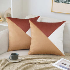 Pack Of 2 Velvet Geometric Patchwork Cushions - Aura Living