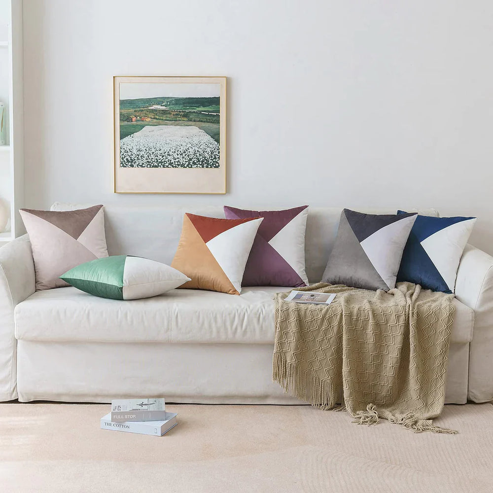Pack Of 2 Velvet Geometric Patchwork Cushions - Aura Living