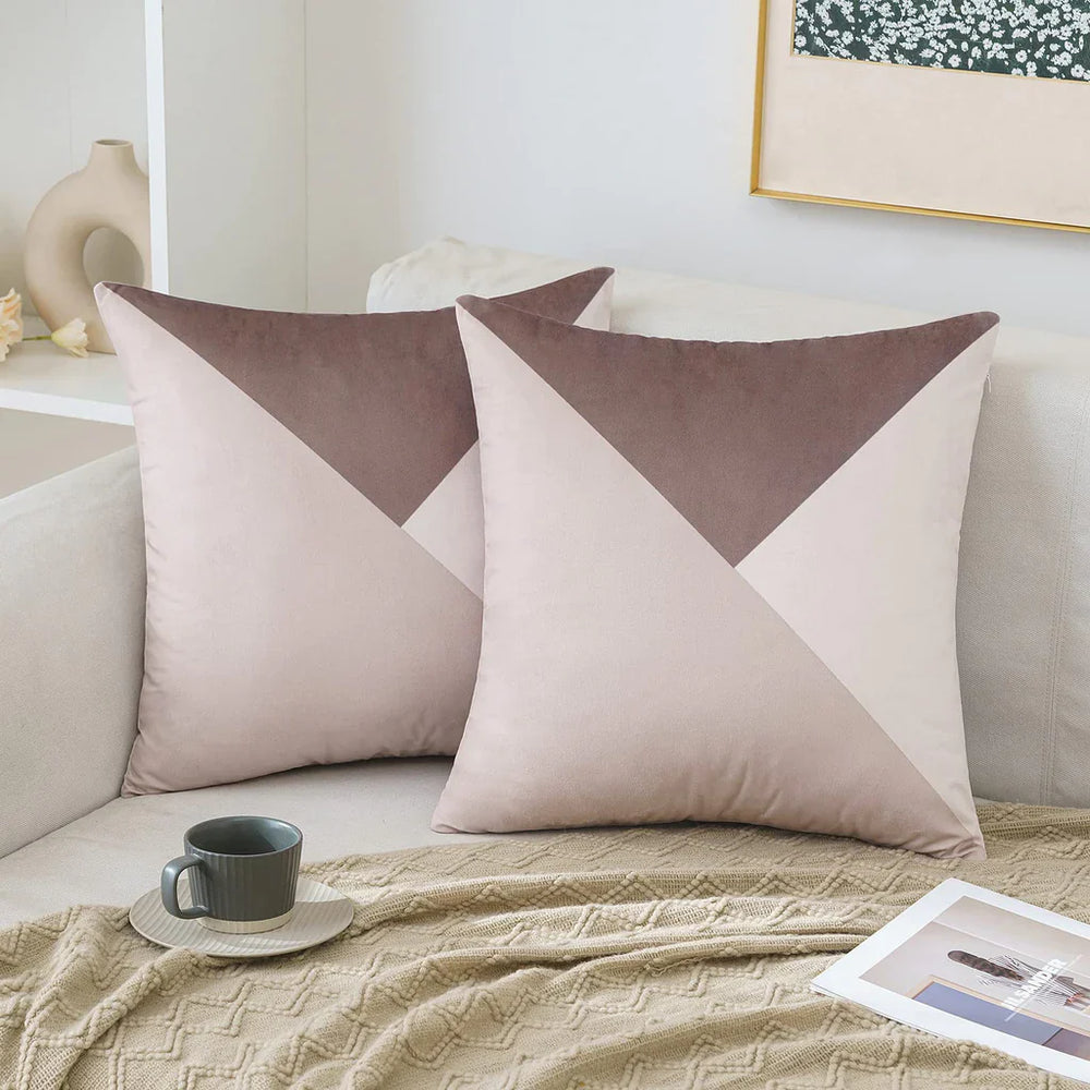 Pack Of 2 Velvet Geometric Patchwork Cushions - Aura Living