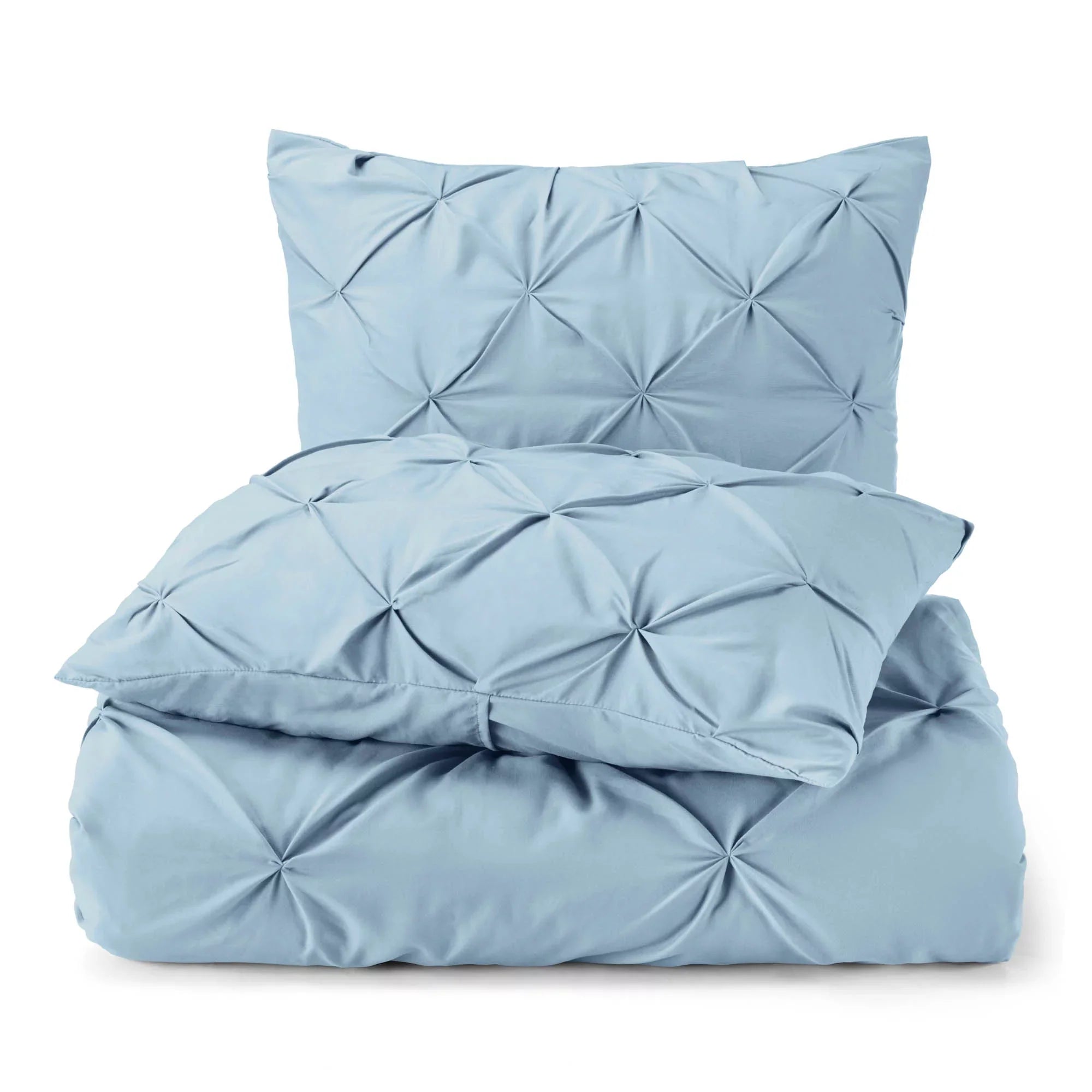 Luxury Cotton Satin Pintuck Duvet Cover Set - Sky Blue - Aura Living