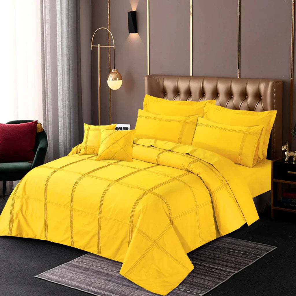 Square Pleated Cotton Quilt Cover Set - Yellow - Aura Living