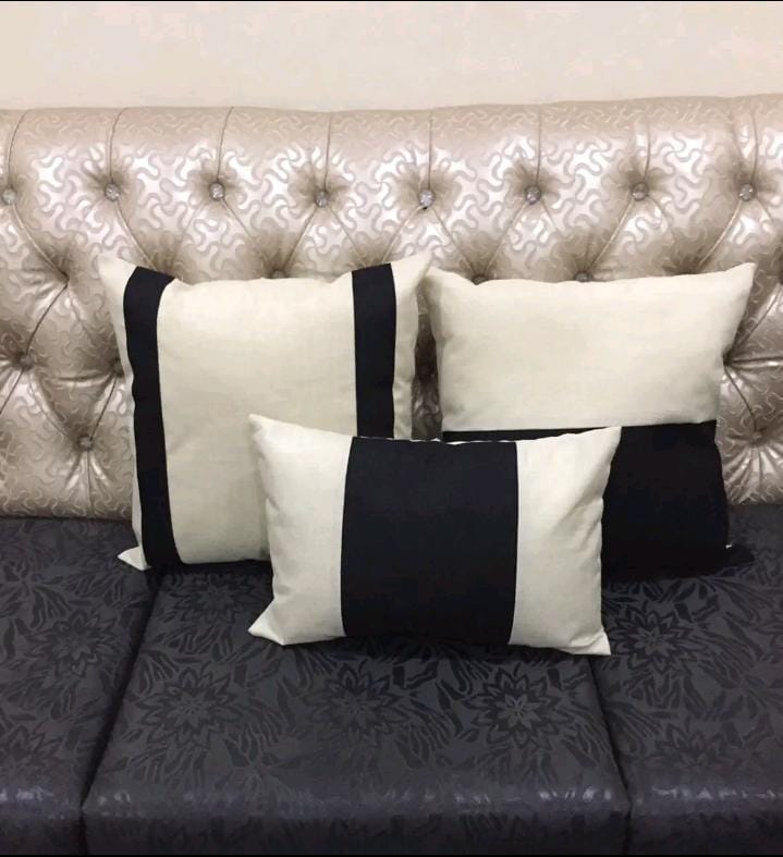 3Pc Soho strip Jute Cushion Cover Set  -Black and offwhite