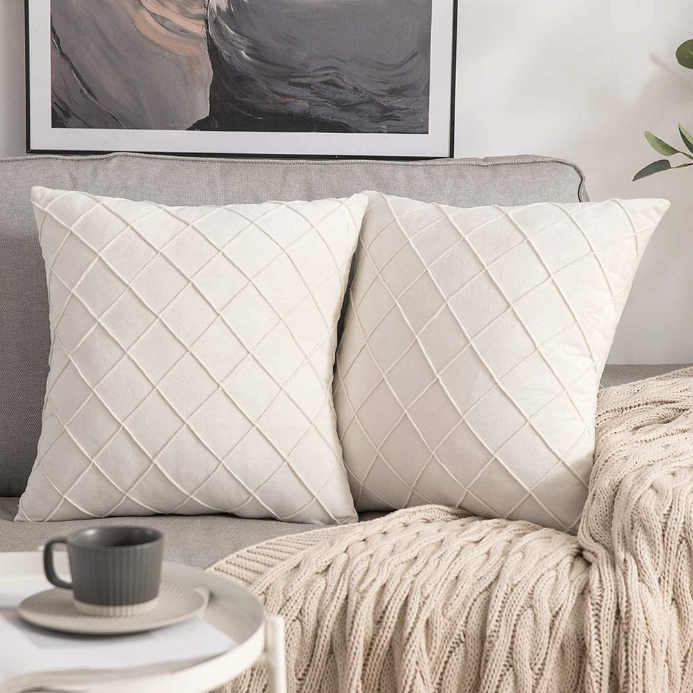 Pack of 2 Velvet Decorative Pin Pleated Square Cushions - Aura Living
