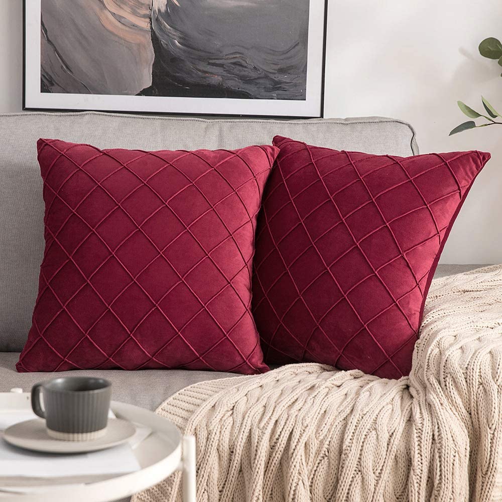 Pack of 2 Velvet Decorative Pin Pleated Square Cushions - Aura Living