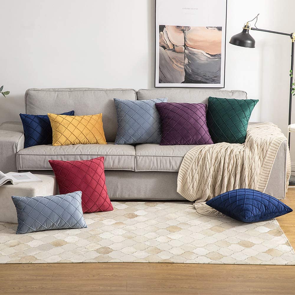Pack of 2 Velvet Decorative Pin Pleated Square Cushions - Aura living