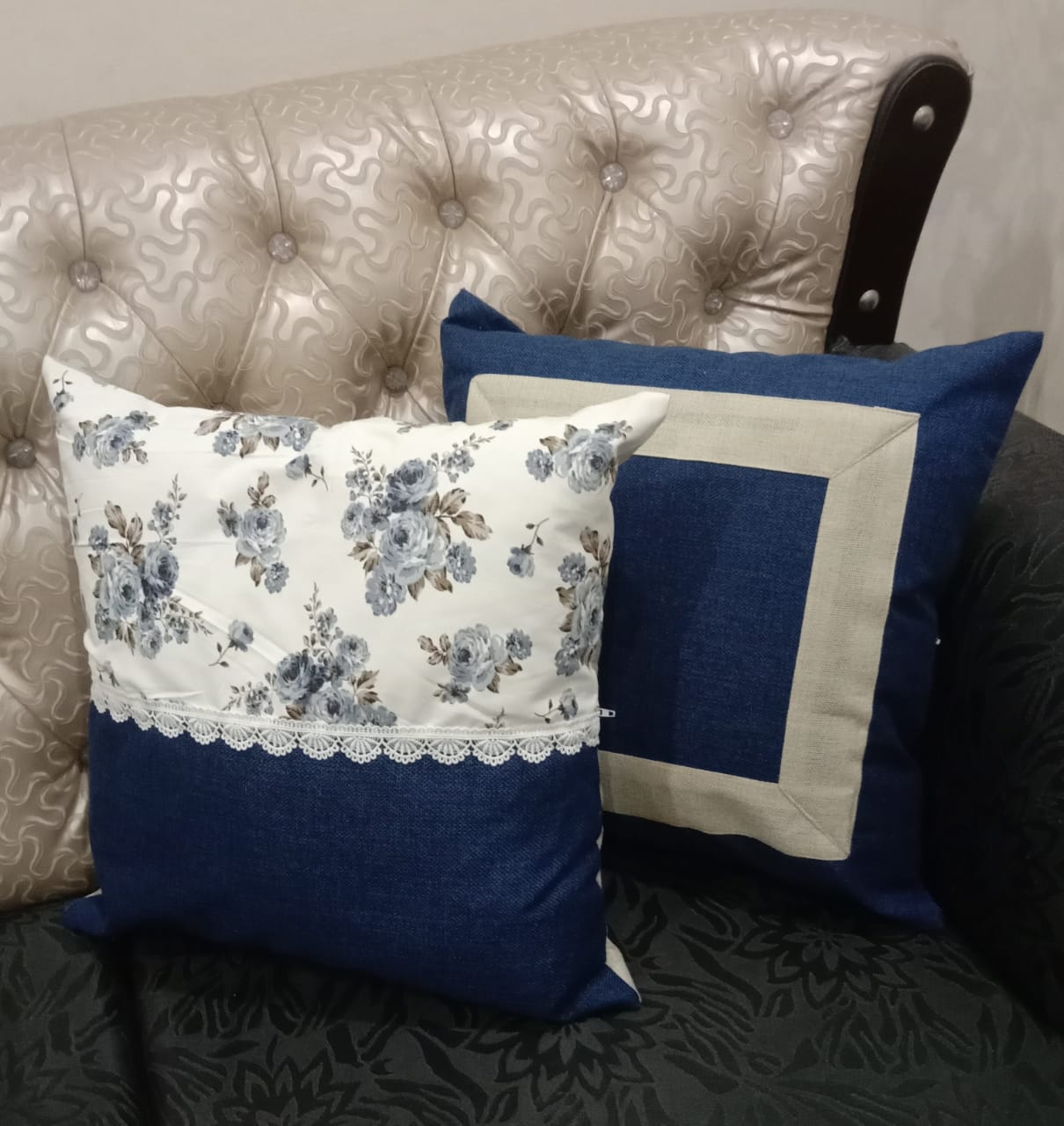 5Pc Tanola Blue Cushion Cover set -Jute cushion