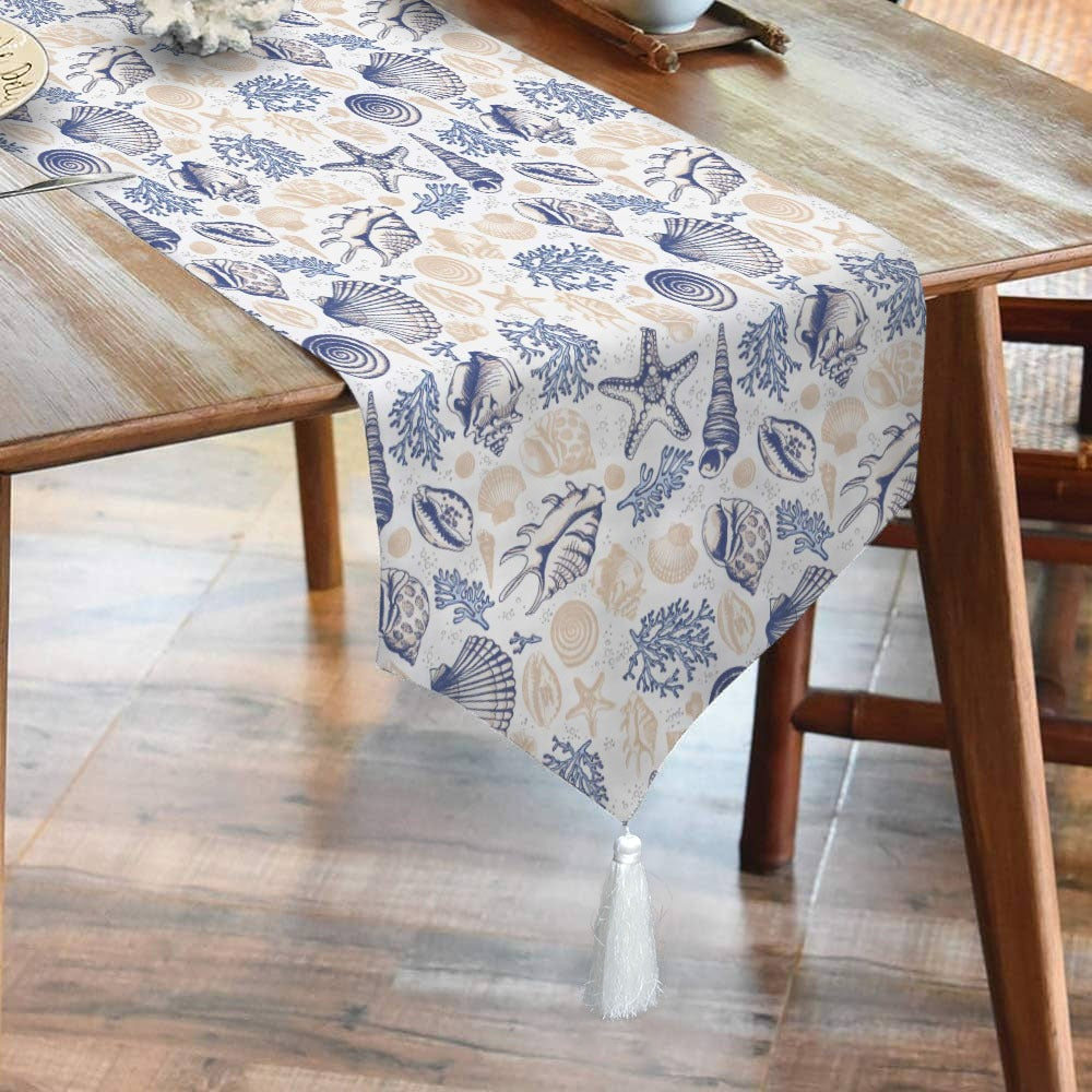 Waterproof Cotton Printed Table Runner With Tesal - Sea Life - Aura Living