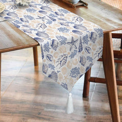 Waterproof Cotton Printed Table Runner With Tesal - Sea Life - Aura Living